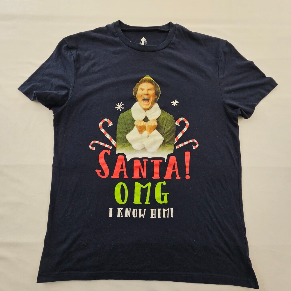Santa OMG I Know Him Elfโ Christmas Blue Short Sleeve T-Shirt Men's L